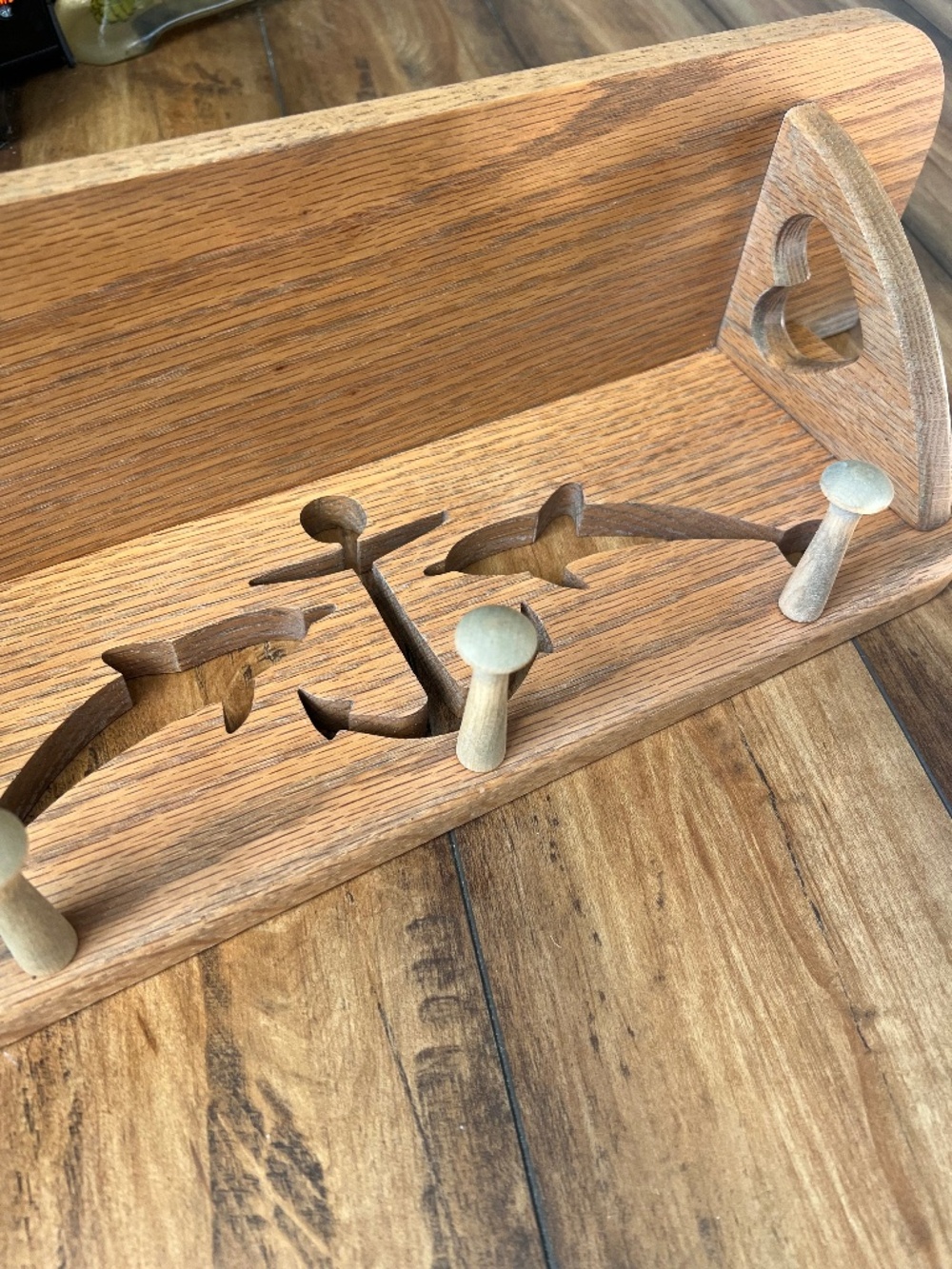 Vintage Wooden Shelf With Coastal/ Nautical Theme and Heart Cutouts 19 3/4" Long